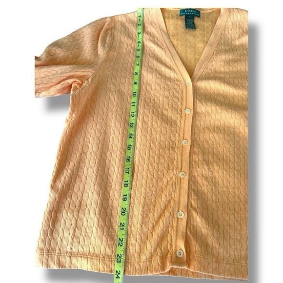 Lauren Ralph Lauren Women’s Orange Cable Knit 3/4 Sleeve Cardigan Sweater Size L - Picture 7 of 7